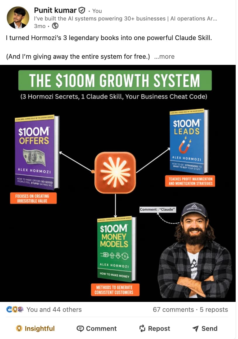 LinkedIn post about content frameworks