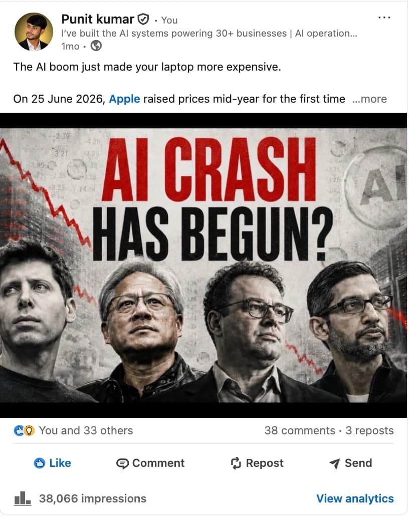 LinkedIn post by Punit kumar about AI trends and distribution